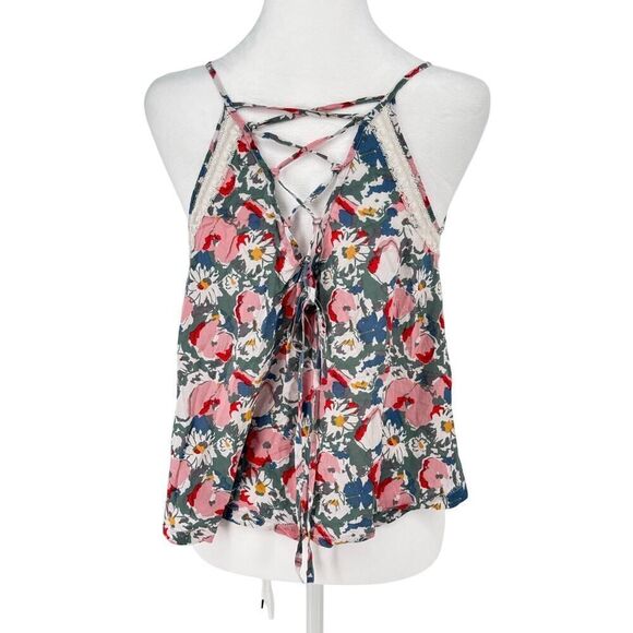 Kimchi Blue Floral Lace Trim Tank Top Size M Boho Cami Spaghetti Strap Tie Back - Picture 4 of 9